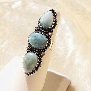 NWOT Gorgeous Natural Larimar Statement Artisan Ring 925 Sterling Silver Overlay